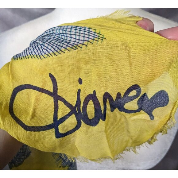 Vintage Diane Von Furstenberg Blue And Yellow Geometric Abstract Scarf - Picture 7 of 12